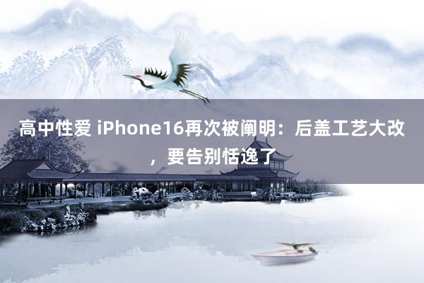 高中性爱 iPhone16再次被阐明：后盖工艺大改，要告别恬逸了