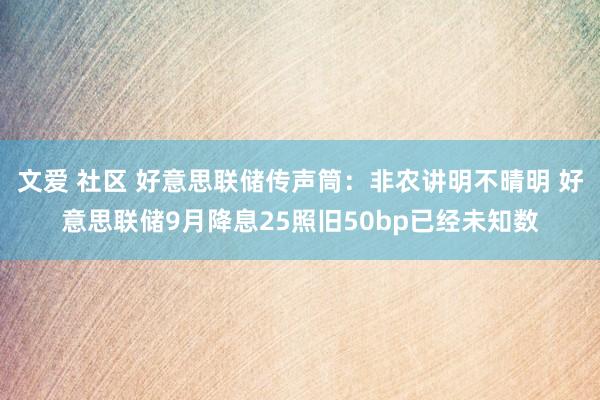 文爱 社区 好意思联储传声筒：非农讲明不晴明 好意思联储9月降息25照旧50bp已经未知数