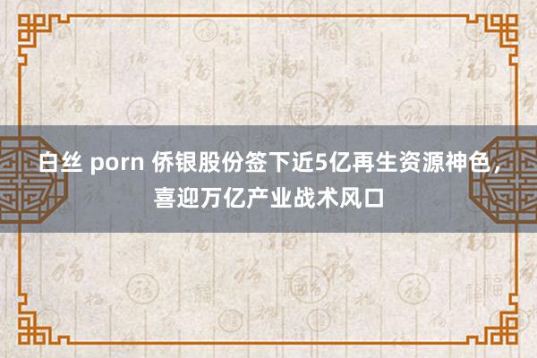 白丝 porn 侨银股份签下近5亿再生资源神色，喜迎万亿产业战术风口